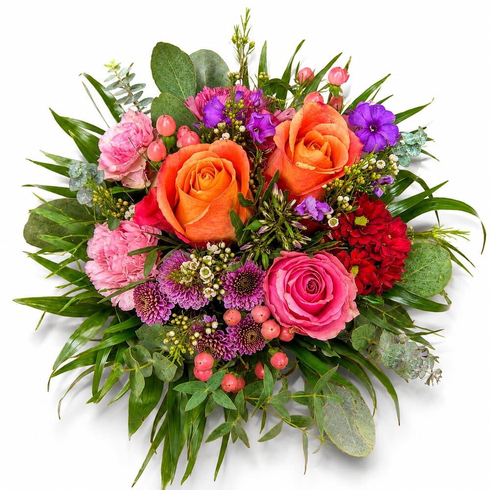Kaia – Rosenstrauß in Rosa & Orange – handgebundener Blumenstrauß vom Floristen München